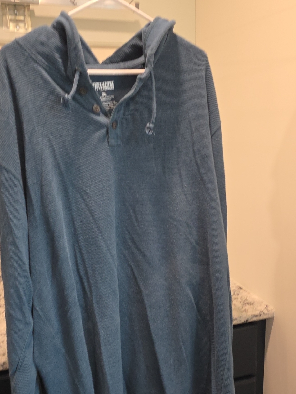Duluth Trading Co. Teal-Blue Hooded Henley Pullover